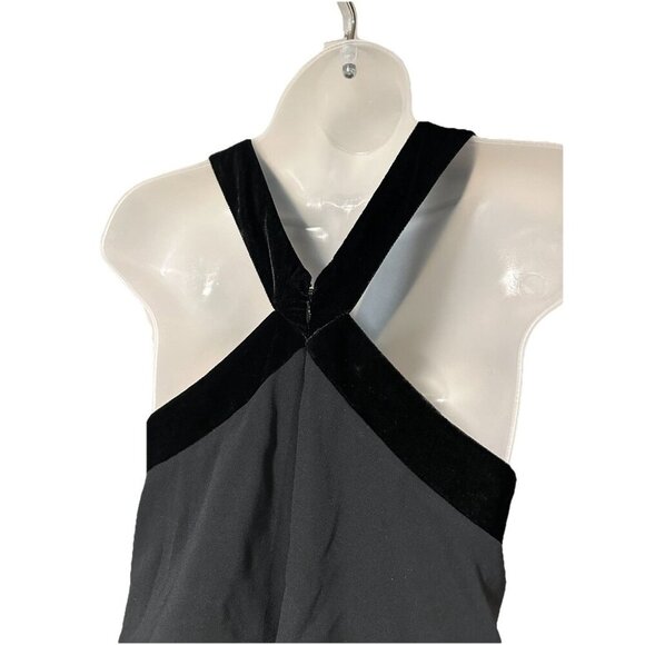 Ann Taylor Black Velvet Trim Tiered Cross Neck Midi Dress Size 6 Wedding Guest - Picture 8 of 9